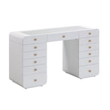 Hollywood 56" White Desk with LED Panel Vanity Mirror by TOV Furniture at Eve Furniture