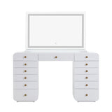 Hollywood 56" White Desk with LED Panel Vanity Mirror by TOV Furniture at Eve Furniture