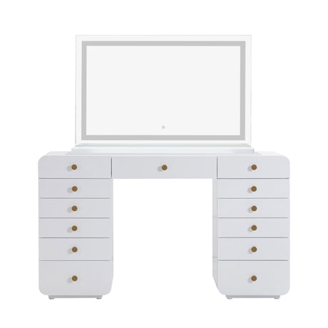 Hollywood 56" White Desk with LED Panel Vanity Mirror by TOV Furniture at Eve Furniture