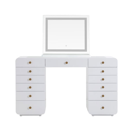 Hollywood 56" White Desk with LED Panel Vanity Mirror by TOV Furniture at Eve Furniture