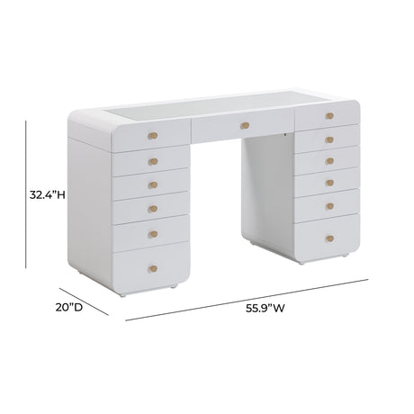 Hollywood 56" White Desk with Vanity Mirror by TOV Furniture at Eve Furniture