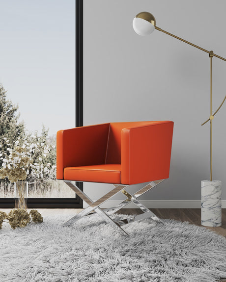 Hollywood Lounge Accent Chair in Orange and Polished Chrome by Manhattan Comfort at Eve Furniture