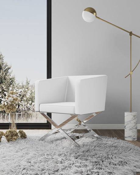 Hollywood Lounge Accent Chair in White and Polished Chrome by Manhattan Comfort at Eve Furniture