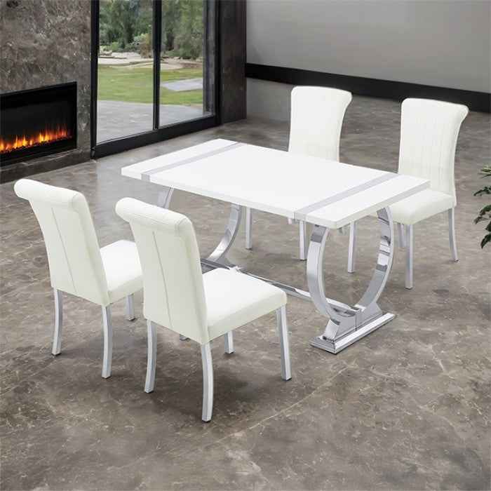 Holstebro Silver/White 5-Piece Dining Room Set by Furniture of America at Eve Furniture