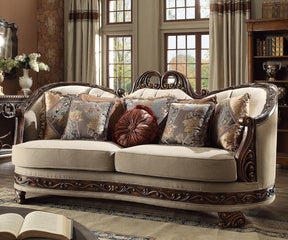 Homey Design HD-1623 Dark Red Mahogany w/ Antique Gold Details Sofa by Homey Design at Eve Furniture
