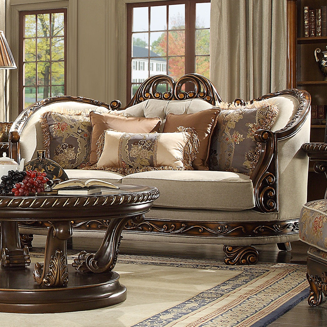 Homey Design HD-1623 Dark Red Mahogany/Antique Gold Loveseat by Homey Design at Eve Furniture