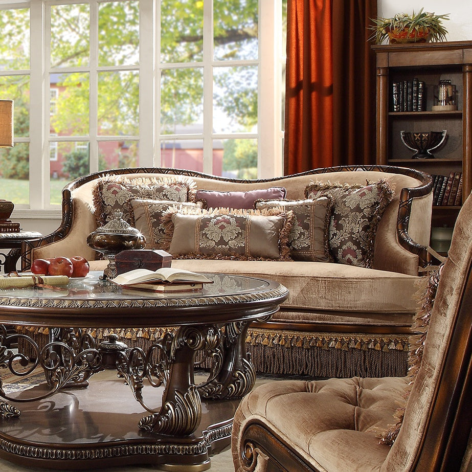 Homey Design HD-1631 Dark Red Mahogany/Antique Gold Details Loveseat by Homey Design at Eve Furniture