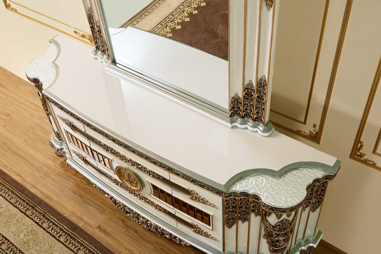 Homey Design HD-1881 Ivory Bronzed Copper Buffet by Homey Design at Eve Furniture