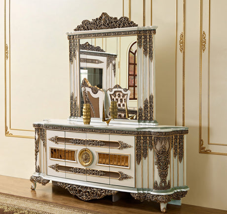 Homey Design HD-1881 Ivory Bronzed Copper Buffet by Homey Design at Eve Furniture