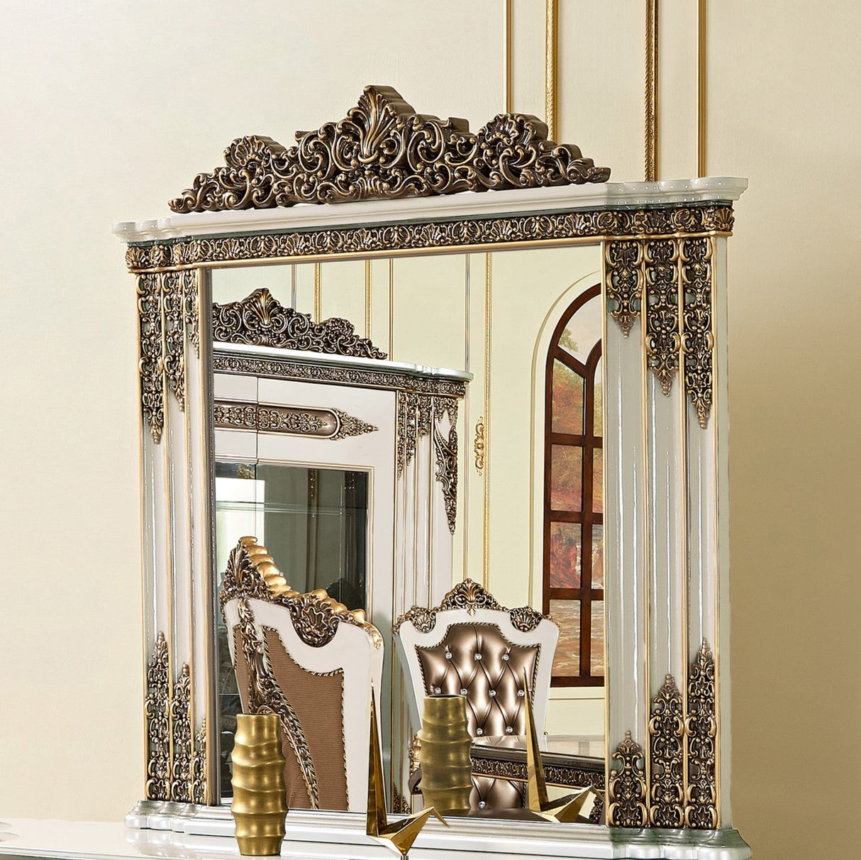 Homey Design HD-1881 Ivory Bronzed Copper Mirror by Homey Design at Eve Furniture