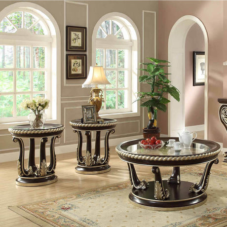 Homey Design HD-213 Brown Cherry/Metallic Antique Gold Highlights 3-Piece Coffee Table Set by Homey Design at Eve Furniture