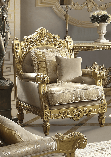 Homey Design HD-2659 Metallic Bright Gold Sofa& Loveseat by Homey Design at Eve Furniture