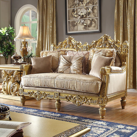 Homey Design HD-2659 Metallic Bright Gold Sofa& Loveseat by Homey Design at Eve Furniture