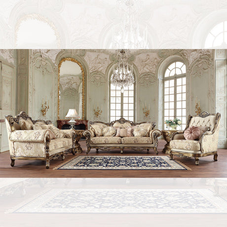Homey Design HD-506 Metallic Antique Gold/Perfect Brown Sofa & Loveseat by Homey Design at Eve Furniture