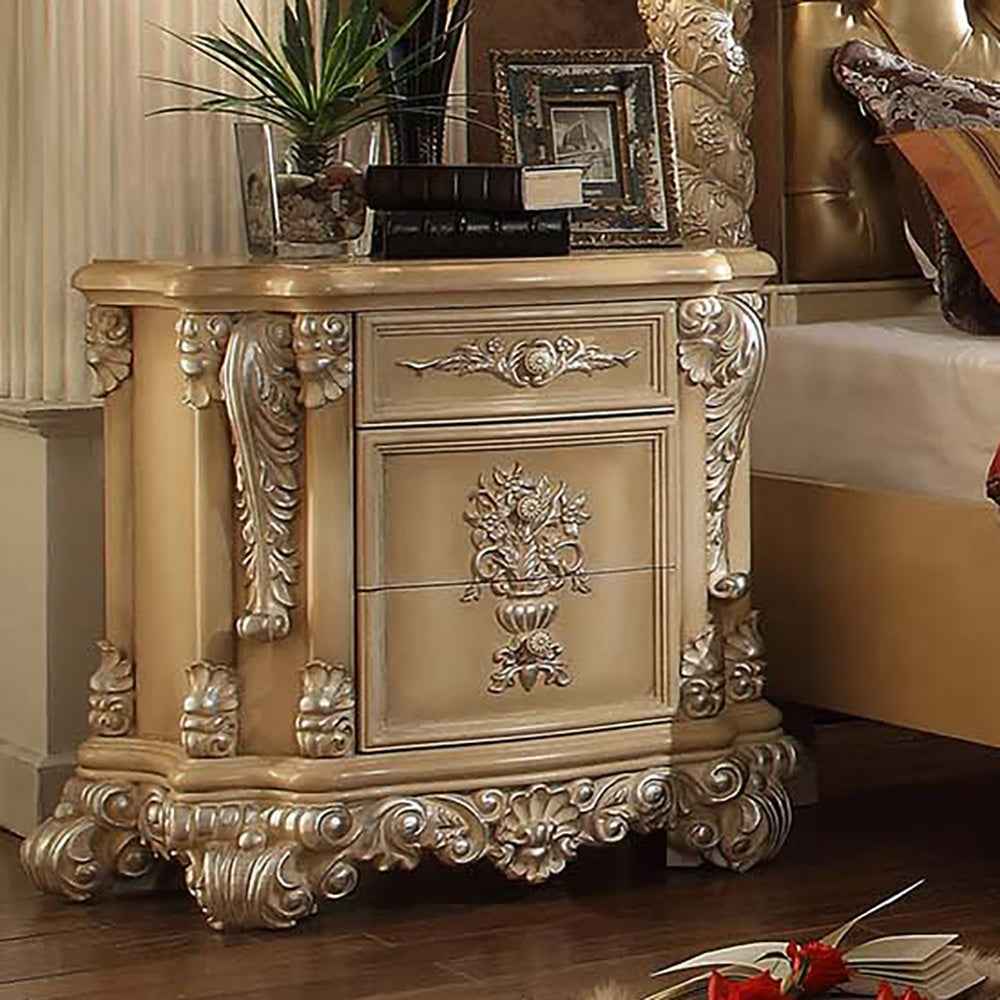 Homey Design HD-7266 Bisque Silver Highlighting Nightstand by Homey Design at Eve Furniture