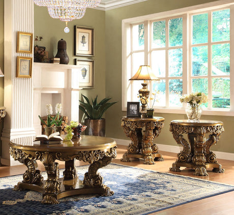Homey Design HD-8008 Metallic Antique Gold/Perfect Brown 3-Piece Coffee Table Set by Homey Design at Eve Furniture