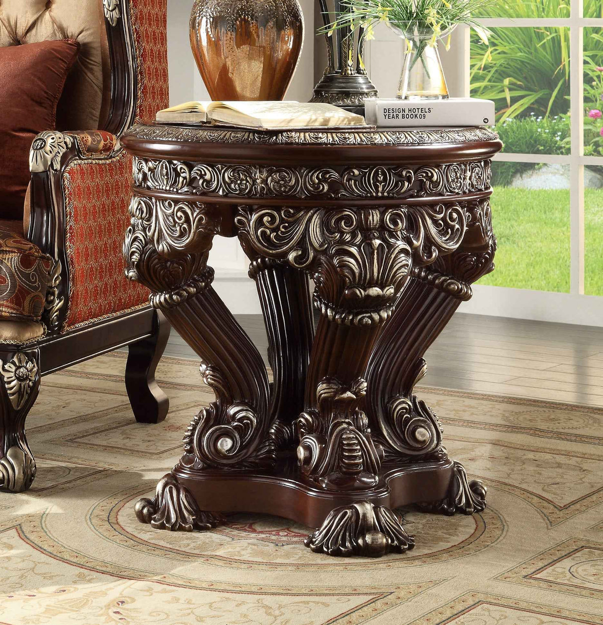 Homey Design HD-8017 Brown Metallic Silver End Table by Homey Design at Eve Furniture