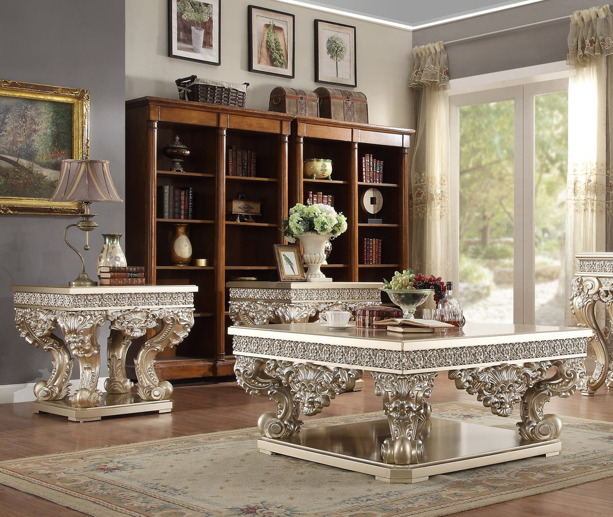 Homey Design HD-8022 Champagne Gold 3-Piece Coffee Table Set