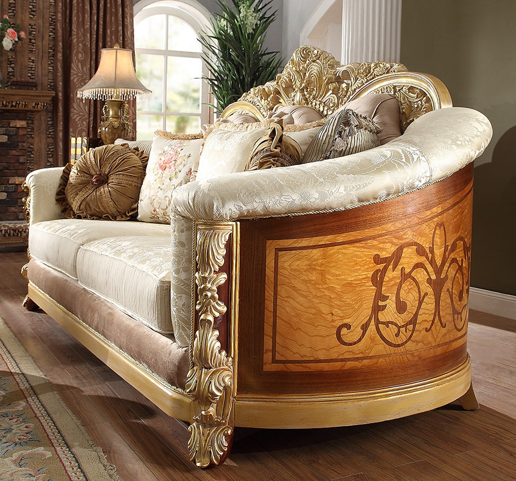 Homey Design HD-821 Rich Brown Metallic Bright Gold Accent Loveseat by Homey Design at Eve Furniture