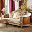 Homey Design HD-821 Rich Brown & Metallic Bright Gold Accent Sofa by Homey Design at Eve Furniture
