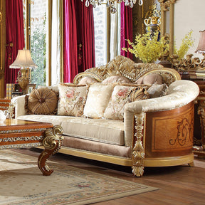 Homey Design HD-821 Rich Brown & Metallic Bright Gold Accent Sofa by Homey Design at Eve Furniture