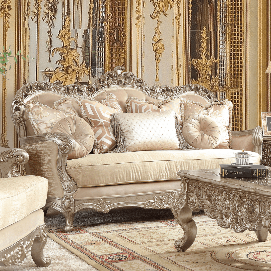 Homey Design HD-8925 Metallic Antique Gold with Belle Silver Mix Champagne Loveseat by Homey Design at Eve Furniture
