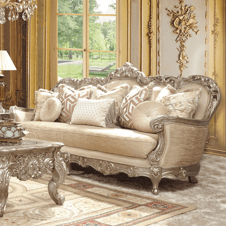 Homey Design HD-8925 Metallic Antique Gold/Belle Silver Mix Champagne Sofa by Homey Design at Eve Furniture
