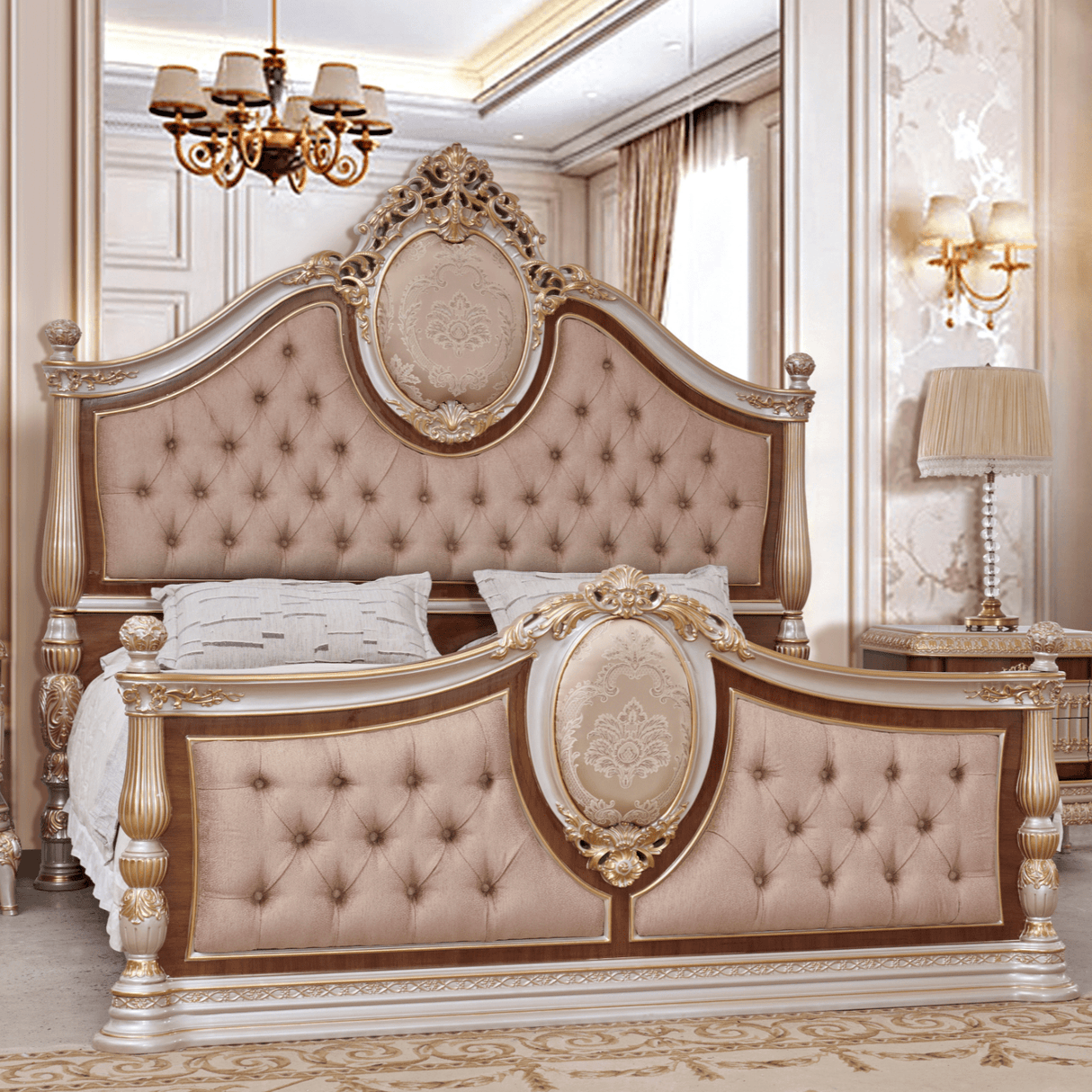 Homey Design HD-9021 Antique Ivory Cherry Gold Trim Nightstand by Homey Design at Eve Furniture