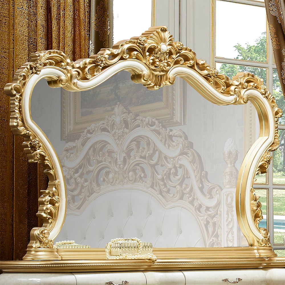 Homey Design HD-903 Antique White Gold Mirror by Homey Design at Eve Furniture