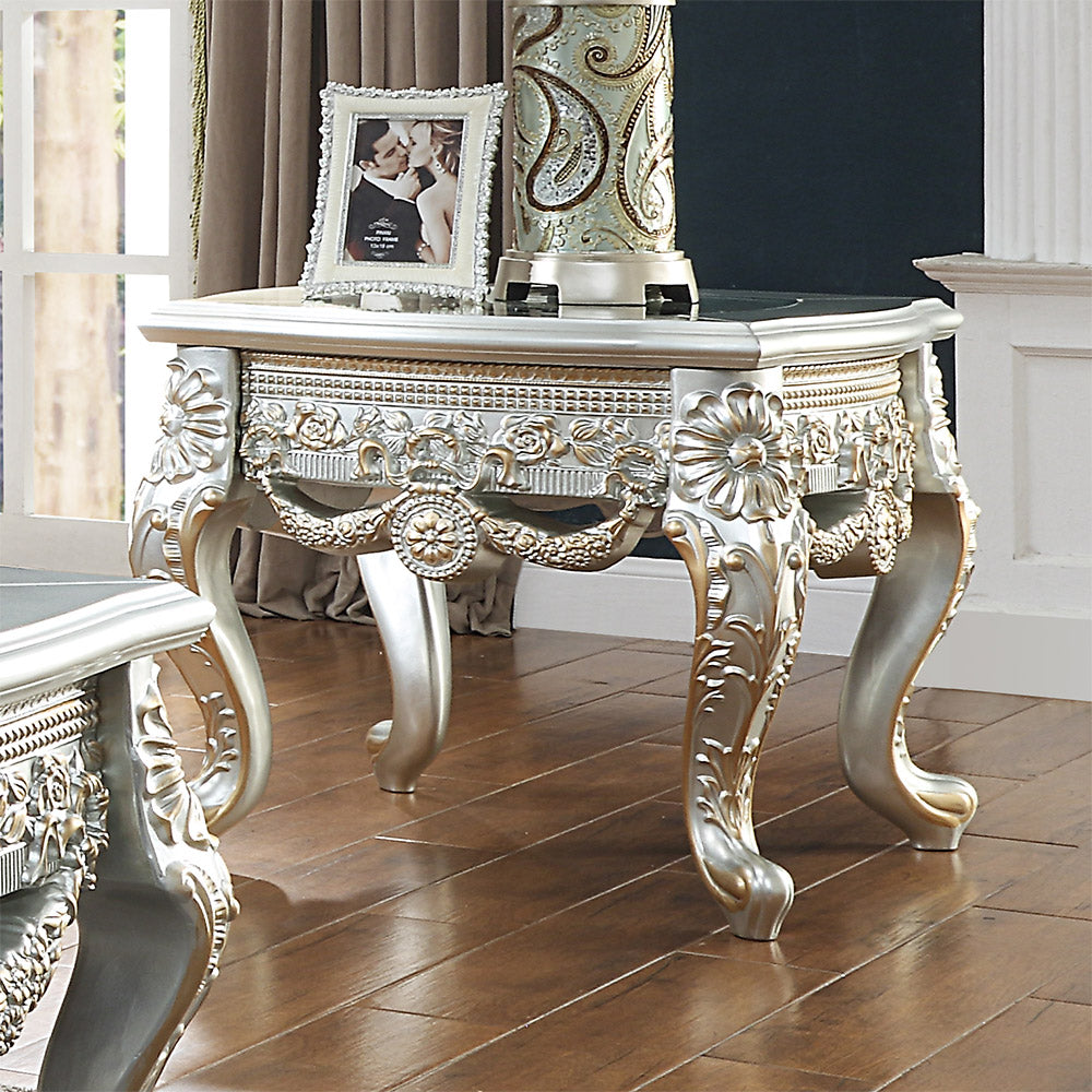 Homey Design HD-905 Belle Silver/Gold Highlight 3-Piece Side Coffee Table Set