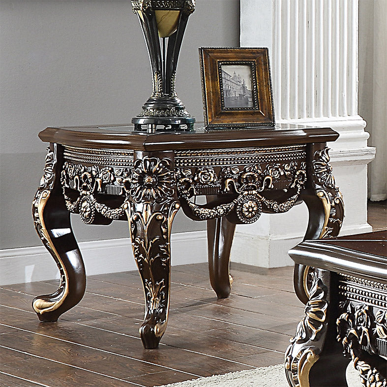 Homey Design HD-905 Cherry/Metallic Antique Gold Highlights 3-Piece Coffee Table Set