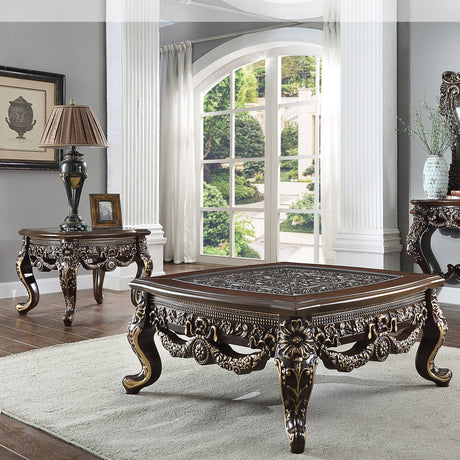 Homey Design HD-905 Cherry/Metallic Antique Gold Highlights 3-Piece Coffee Table Set by Homey Design at Eve Furniture