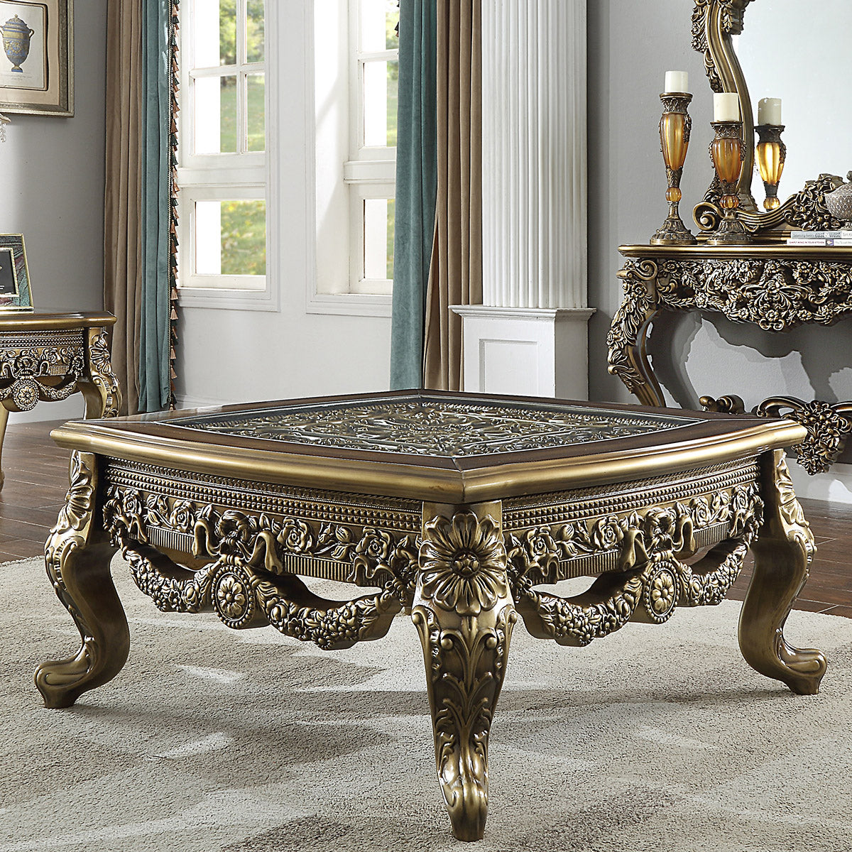 Homey Design HD-905 Perfect Brown Metallic Antique Gold 3-Piece Br Coffee Table Set by Homey Design at Eve Furniture