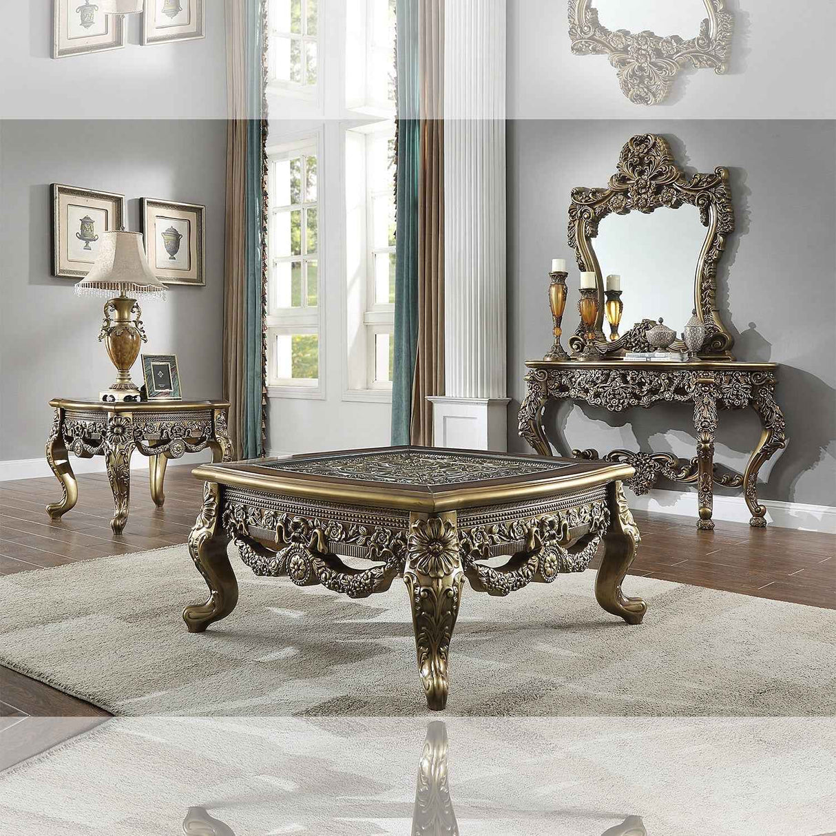 Homey Design HD-905 Perfect Brown Metallic Antique Gold Brown End Table by Homey Design at Eve Furniture