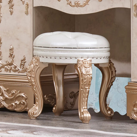 Homey Design HD-9102 Cream, Gold, White Vanity Stool by Homey Design at Eve Furniture