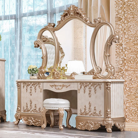 Homey Design HD-9102 Gold & Cream Vanity Dresser by Homey Design at Eve Furniture