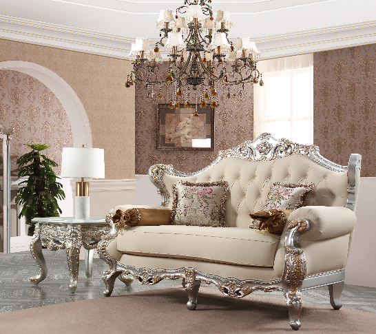 Homey Design HD-91633 Metallic Silver with Antique Gold Highlights 3-Piece French Salon Set by Homey Design at Eve Furniture