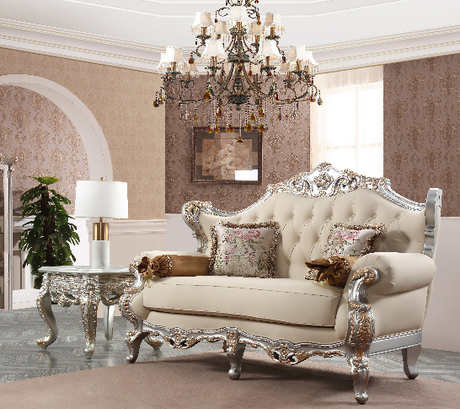 Homey Design HD-91633 Metallic Silver with Antique Gold Highlights 3-Piece French Salon Set by Homey Design at Eve Furniture