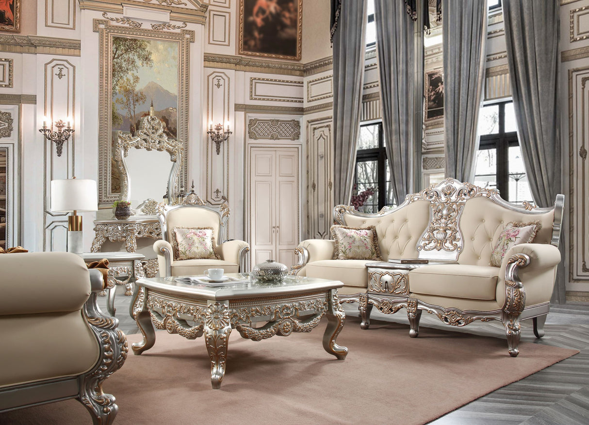 Homey Design HD-91633 Metallic Silver with Antique Gold Highlights 3-Piece French Salon Set by Homey Design at Eve Furniture