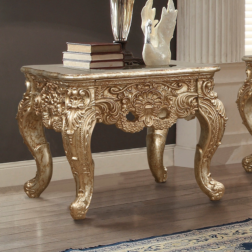 Homey Design HD-998G Marbled Metallic Gold 3-Piece Coffee Table Set