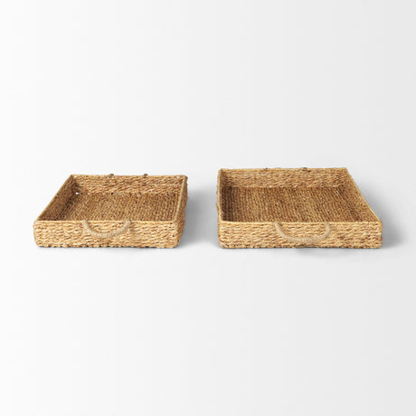Hona Set of 2 Large Recatangular Nesting Water Hyacinth Trays by Mercana at Eve Furniture