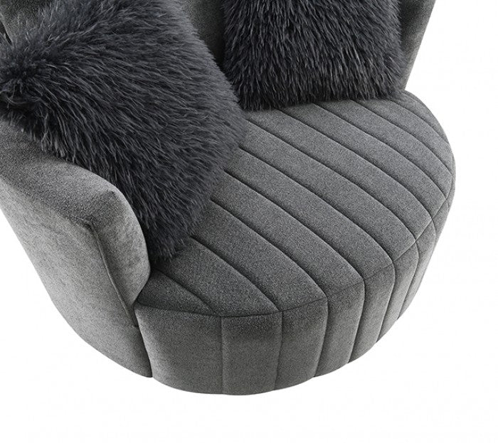 Hoople Dark Gray Channel Tufted Swivel Chair by Furniture of America at Eve Furniture