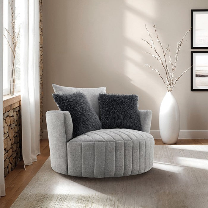 Hoople Light Gray Channel Tufted Swivel Chair by Furniture of America at Eve Furniture