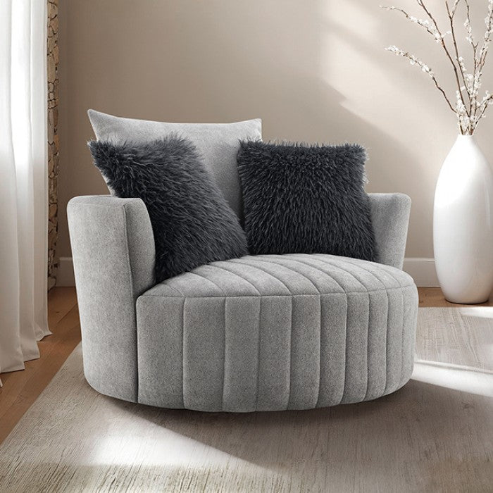 Hoople Light Gray Channel Tufted Swivel Chair by Furniture of America at Eve Furniture