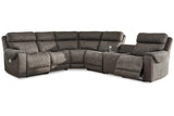 Hoopster Gunmetal 6-Piece Power Reclining Sectional by Ashley at Eve Furniture