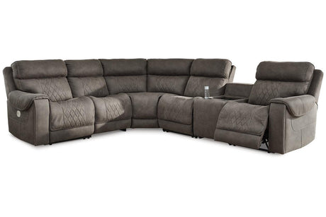Hoopster Gunmetal 6-Piece Power Reclining Sectional by Ashley at Eve Furniture