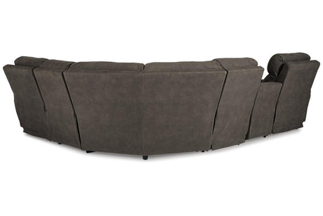 Hoopster Gunmetal 6-Piece Power Reclining Sectional by Ashley at Eve Furniture