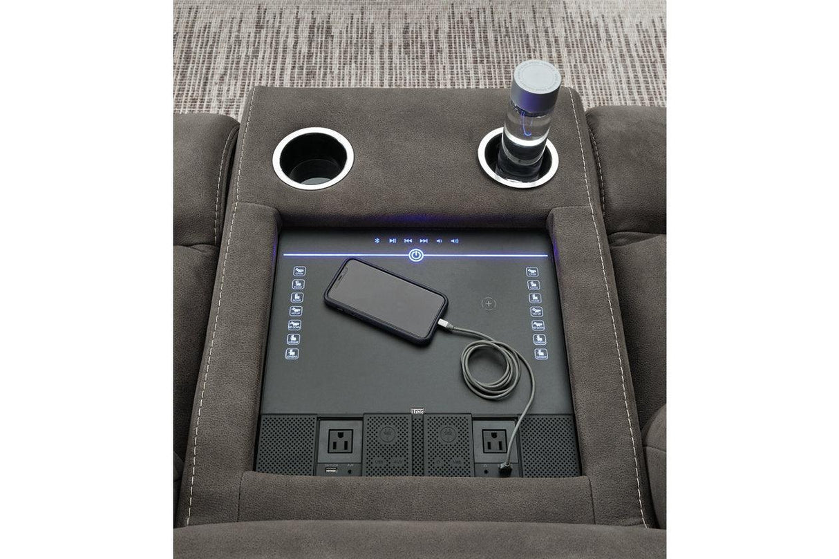 Hoopster Gunmetal 6-Piece Power Reclining Sectional by Ashley at Eve Furniture