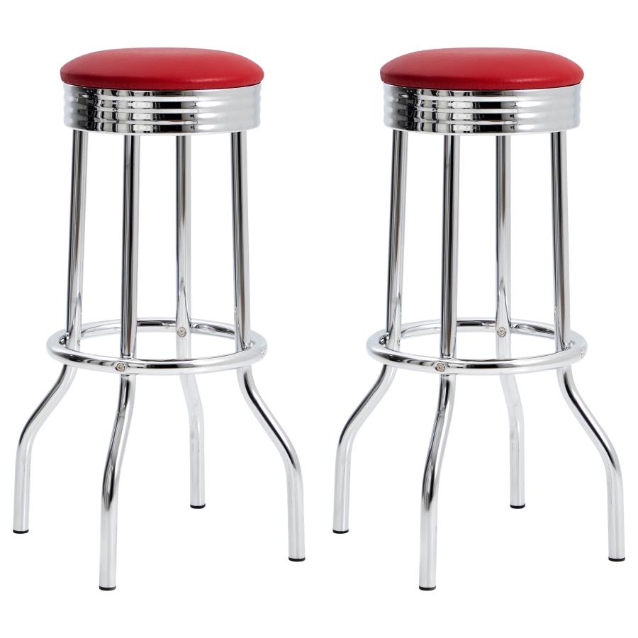 Hopkins Red/Chrome Upholstered Top Bar Stools, Set of 2 by Coaster at Eve Furniture