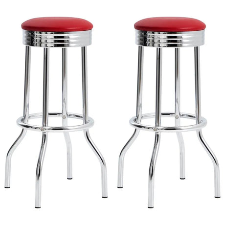 Hopkins Red/Chrome Upholstered Top Bar Stools, Set of 2 by Coaster at Eve Furniture